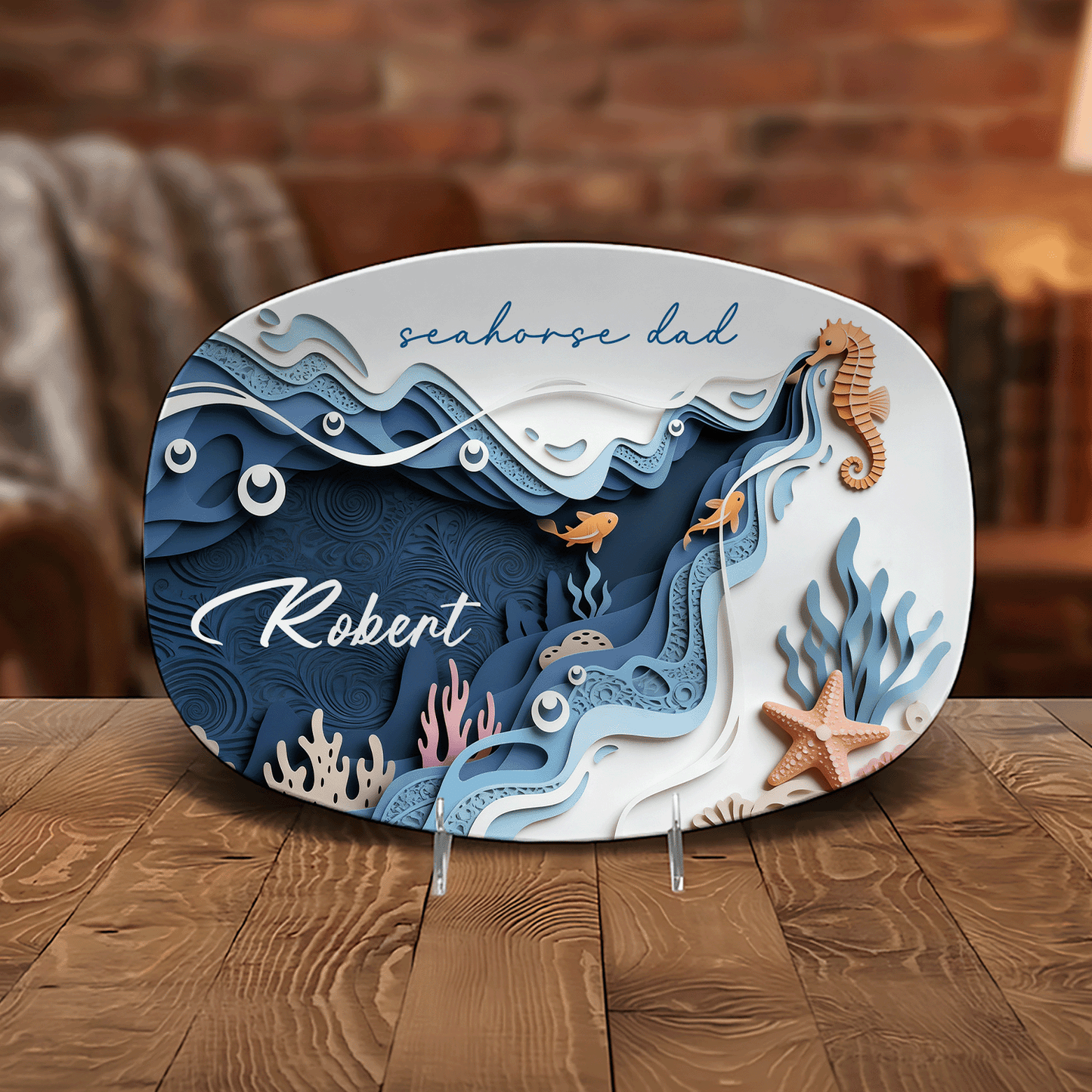 Personalized Seahorse Dad Decorative Plate – Custom Name Coastal Keepsake