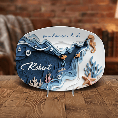 Personalized Seahorse Dad Decorative Plate – Custom Name Coastal Keepsake