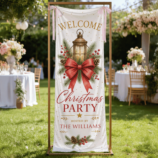 Vintage Christmas Lantern Fabric Welcome Banner