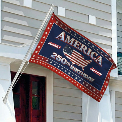 Custom Name 250th Anniversary USA House Flag Navy