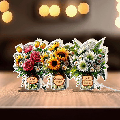 Personalized Mom and Child Flower Vase Night Light Box – Custom Acrylic LED Sign – Mother’s Day Gift