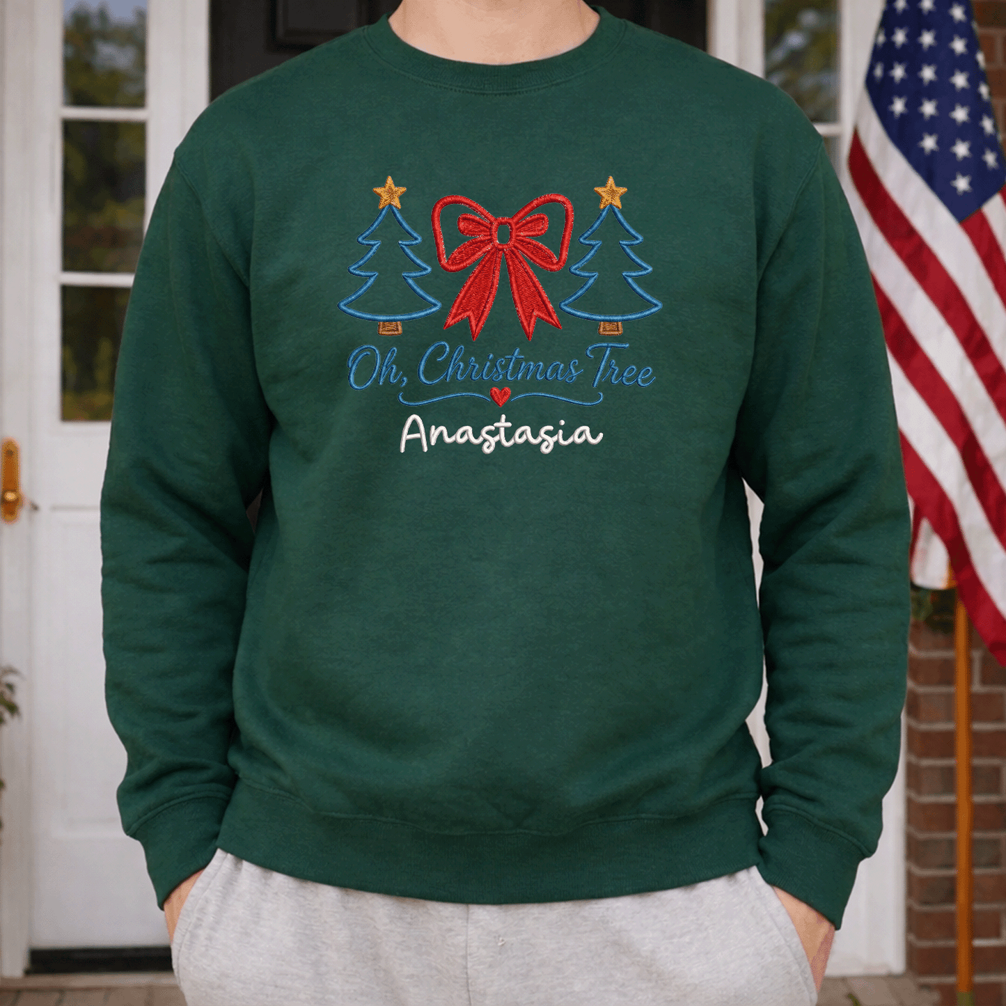 Personalized Embroidered Oh Christmas Tree Sweatshirt with Custom Name