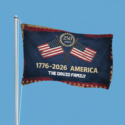 America 250 Years Anniversary Custom Family Name House Flag