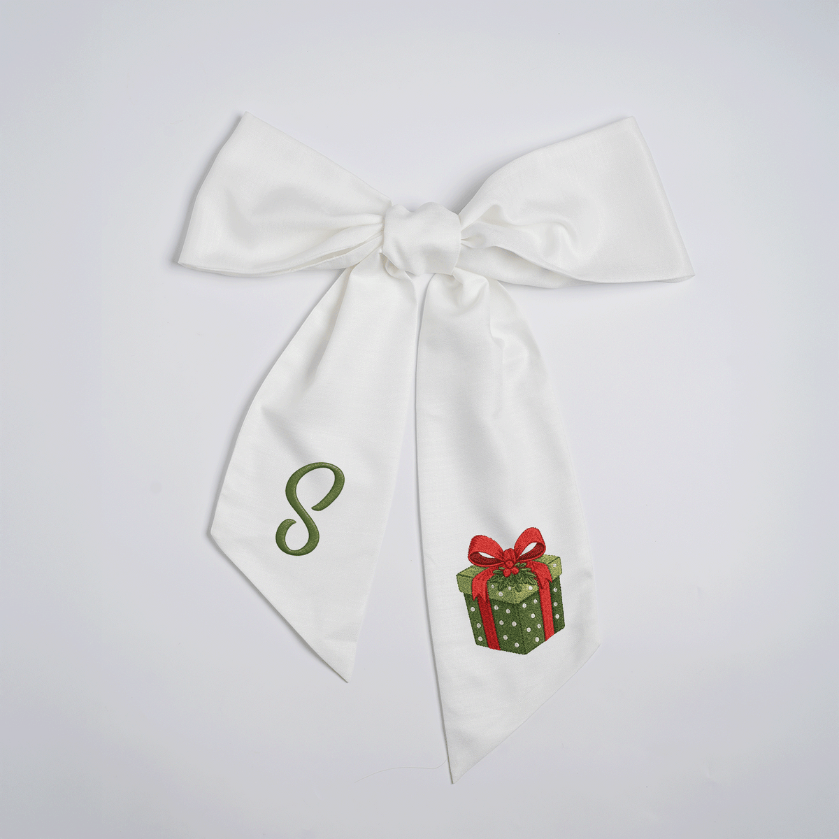 Personalized Monogram Christmas Gift Box Bow, Custom Initial Holiday Tree Topper & Hair Ribbon