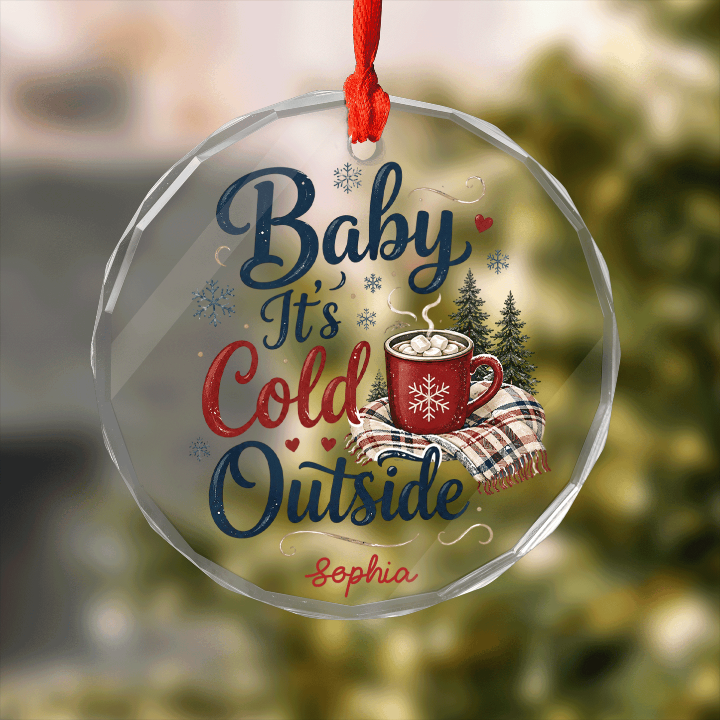Personalized Baby It's Cold Outside Glass Ornament, Custom Name Winter Christmas Gift