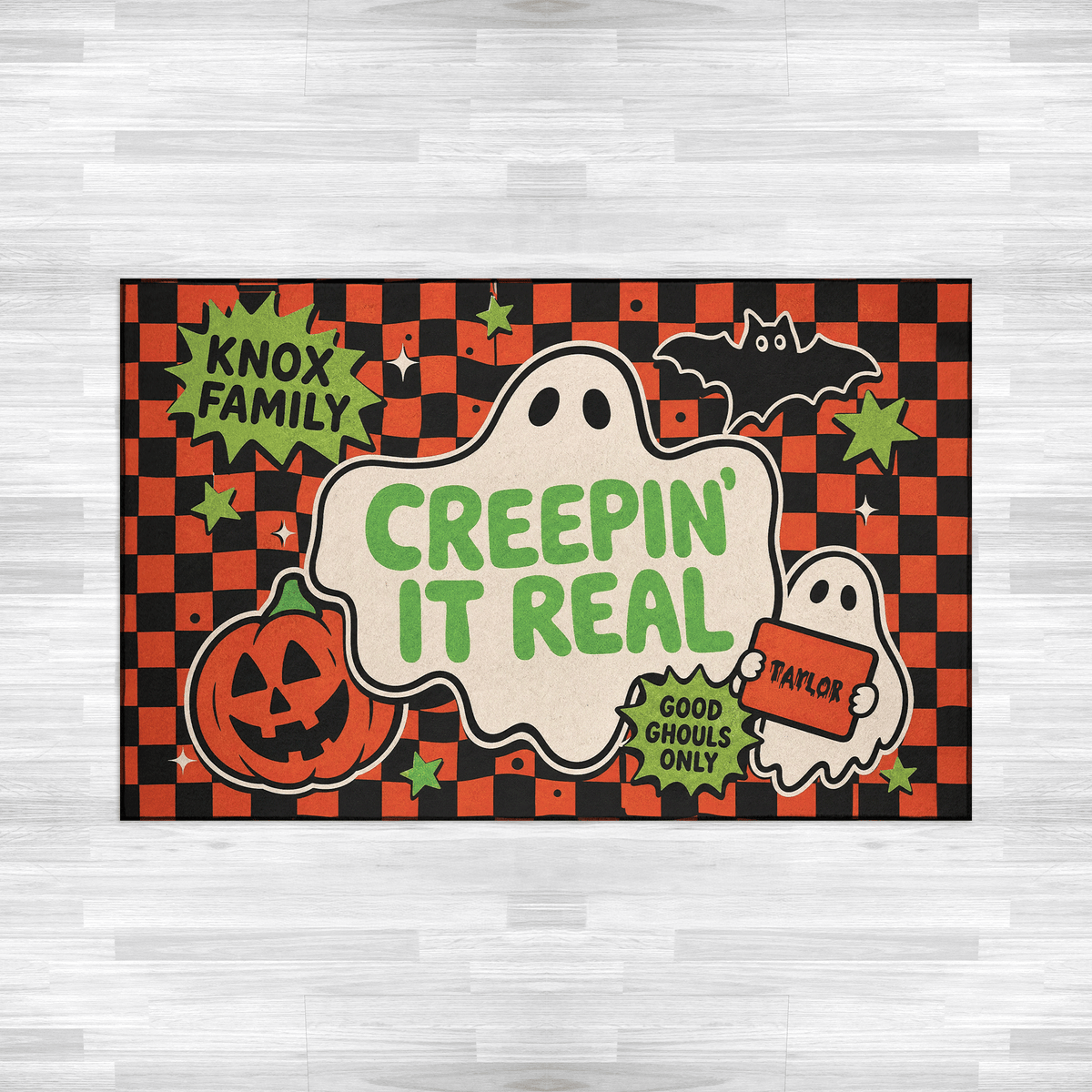 Personalized Halloween Creepin It Real Ghost Rug Custom Family Name Home Decor Floor Mat