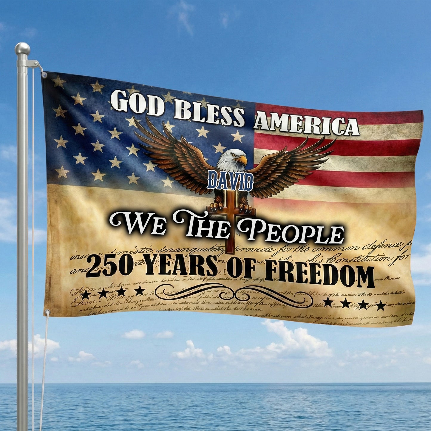 Personalized God Bless America 250 Years Of Freedom Banner House Flag