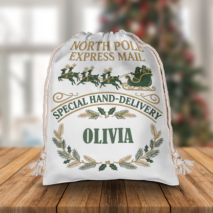 Personalized North Pole Express Mail Christmas Sack with Custom Name