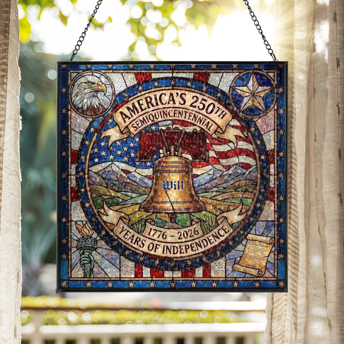 Personalized America 250th Anniversary Stained Glass Suncatcher Liberty Bell Window Decor
