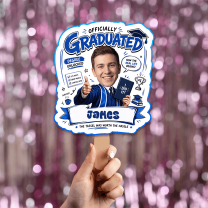 Officially Graduated Custom Shape Photo Hand Fan with Photo, Name Graduation Party Fan