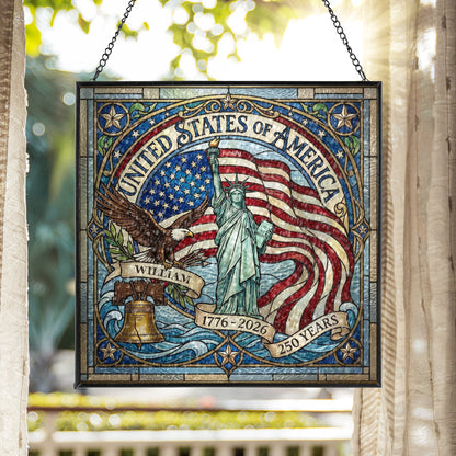 Personalized United States of America 250 Years Stained Glass Suncatcher Statue of Liberty Window Decor