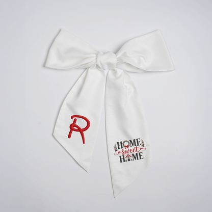 Custom Monogram Home Sweet Home Embroidered Linen Door Wreath Sash, Personalized Initial Wreath House Typography Holiday Wreath Sash & Front Door Decor