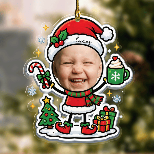 Personalized Baby Face Santa Acrylic Christmas Ornament, Custom Photo Christmas Ornament, Baby's First Christmas Keepsake, Cute Holiday Tree Decoration