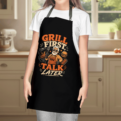 Grill First Talk Later Apron – Funny BBQ Grilling Apron Gift for Grandpa