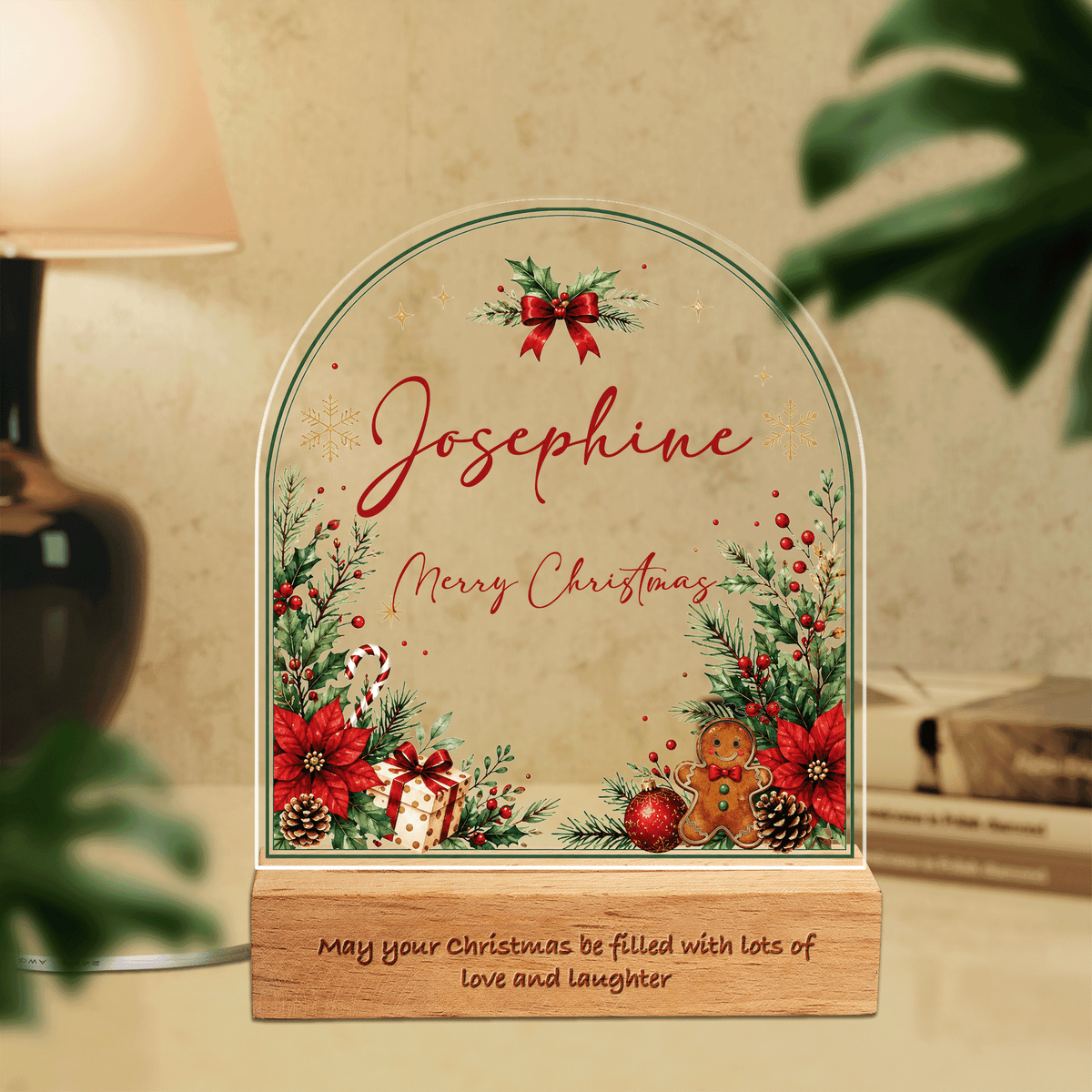 Personalized Christmas poinsettia arch acrylic night light with name