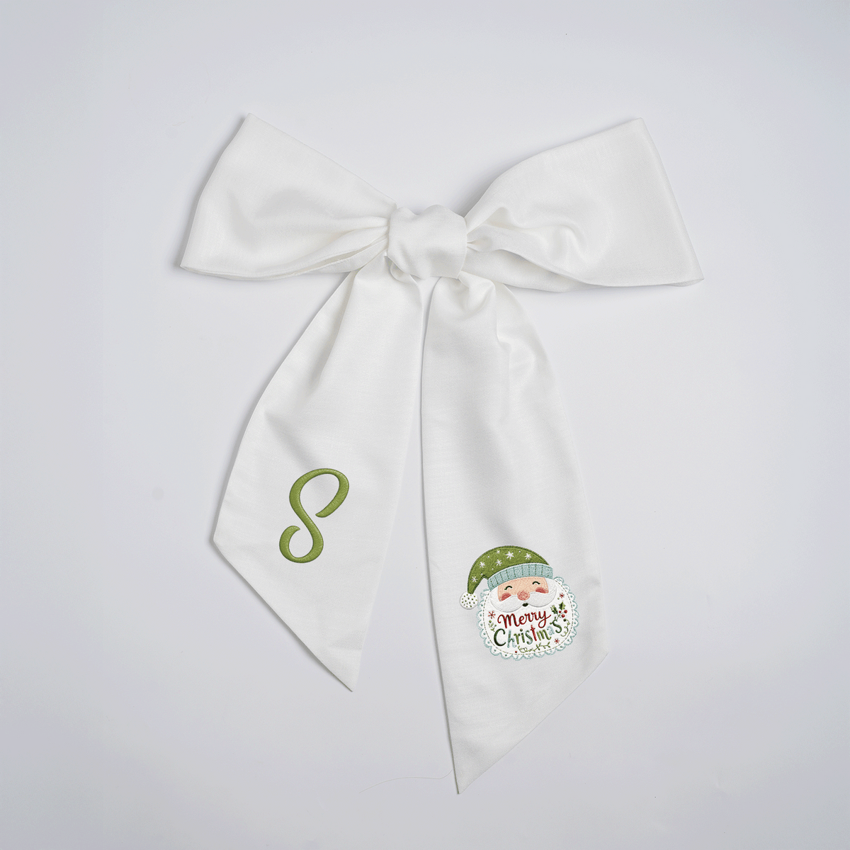 Custom Letter Christmas Santa Claus Embroidered Linen Wreath Sash, Personalized Monogram Merry Christmas Bow Sash for Front Door Decor