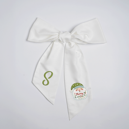 Custom Letter Christmas Santa Claus Embroidered Linen Wreath Sash, Personalized Monogram Merry Christmas Bow Sash for Front Door Decor