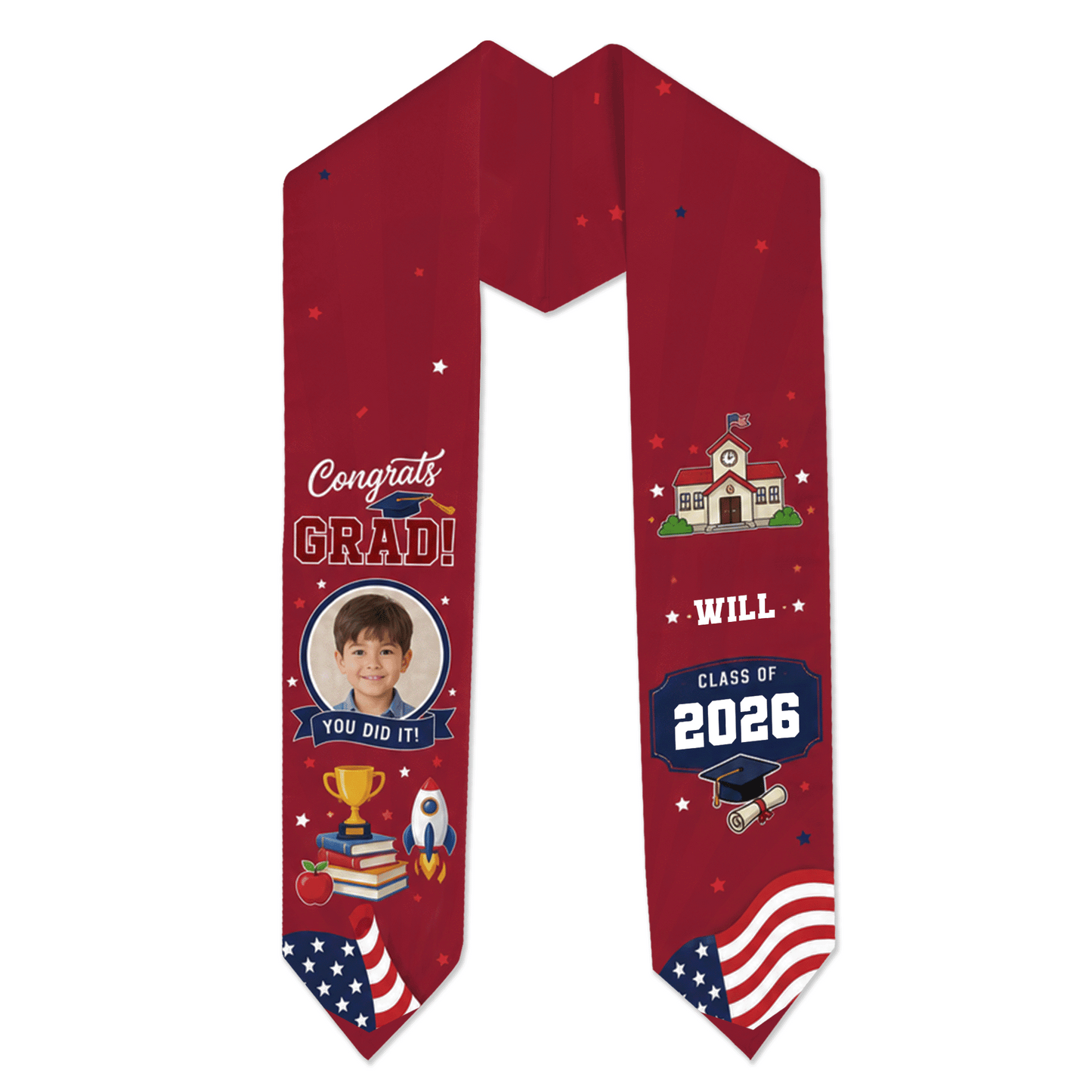 Personalized Red Kid Graduation Stole – Custom Photo