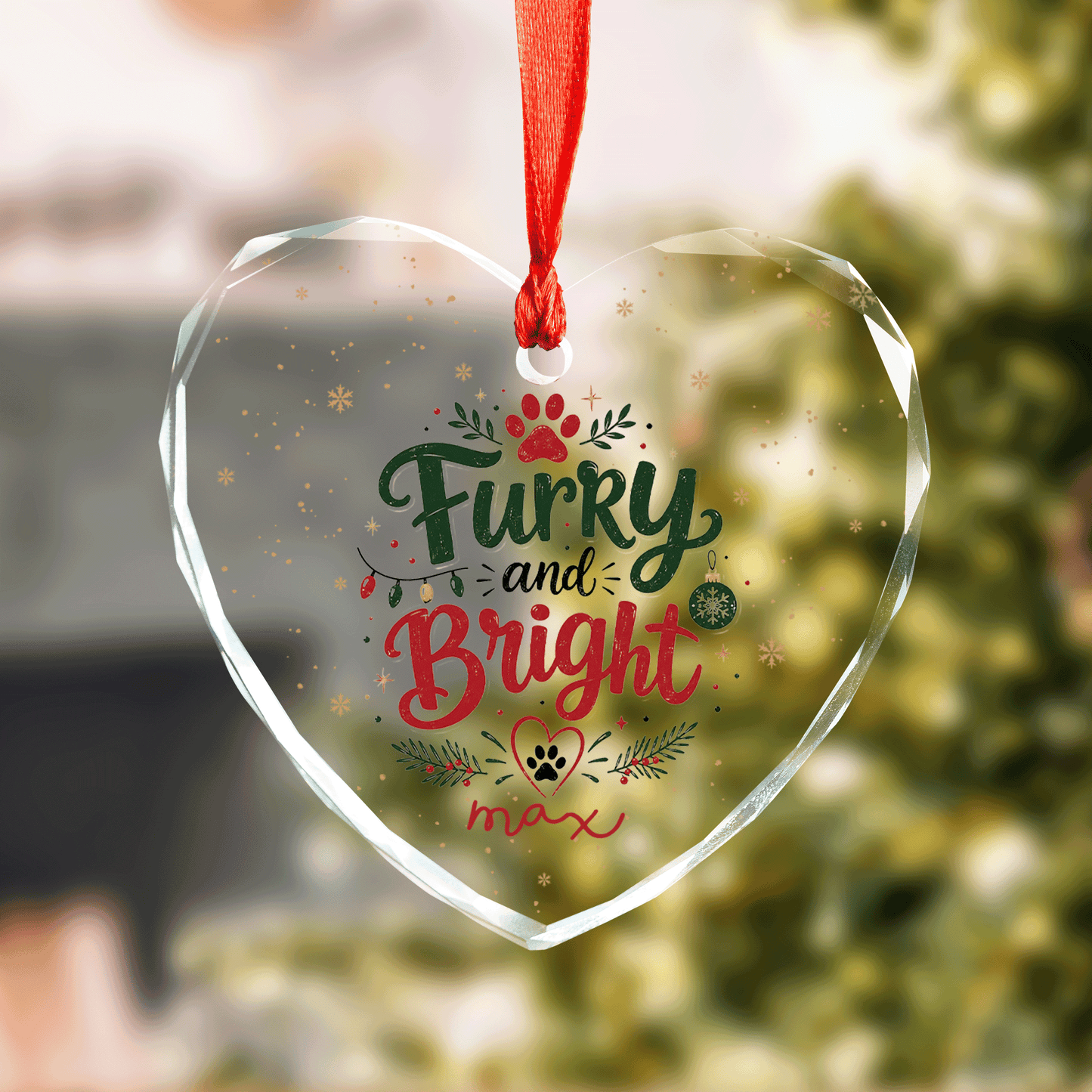Personalized Furry and Bright Pet Glass Ornament, Custom Name Christmas Gift for Pet Lovers