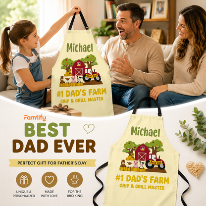 #1 Dad’s Farm Grip & Grill Master Apron – Funny BBQ Cooking Gift for Dad