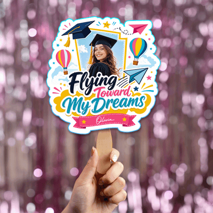 Personalized Flying Toward My Dreams Custom Shape Photo Hand Fan, Graduation Fan with Photo & Name