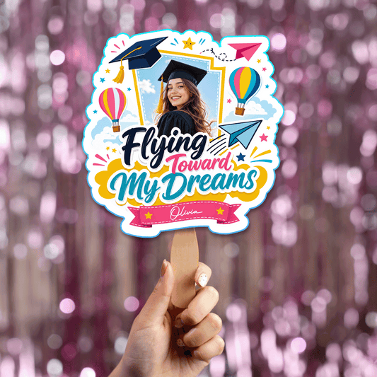 Personalized Flying Toward My Dreams Custom Shape Photo Hand Fan, Graduation Fan with Photo & Name