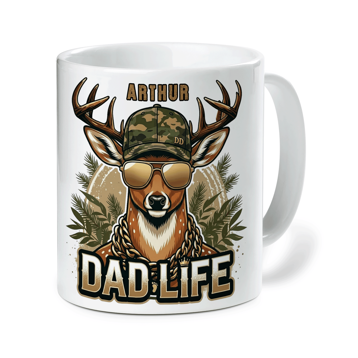 Personalized Dad Life Mug – Custom Name Deer Coffee Mug for Father