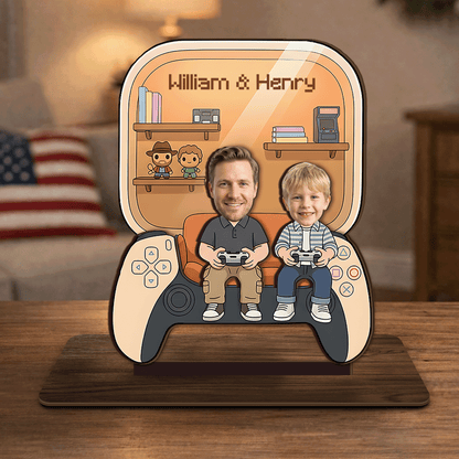Game Dad and Kid Personalized Wooden Standing Sign – Family Gift Decor