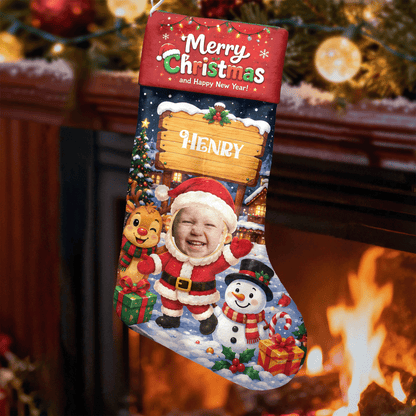 Personalized Cute Santa Claus Christmas Stocking, Custom Photo Holiday Gift