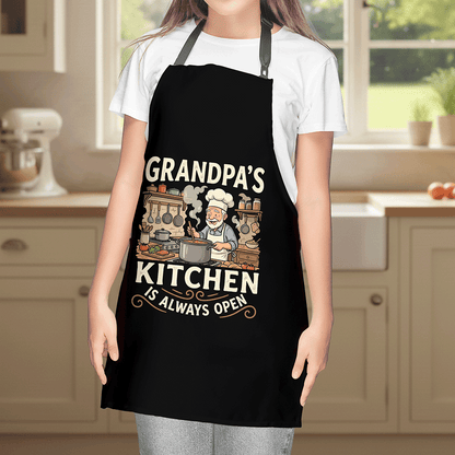 Grandpa's Kitchen Is Always Open Apron – Funny Cooking & BBQ Apron Gift for Grandpa