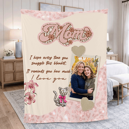 Personalized “Mom” Photo Blanket – Custom Family Love Blanket Gift for Mother