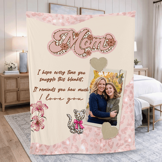 Personalized “Mom” Photo Blanket – Custom Family Love Blanket Gift for Mother