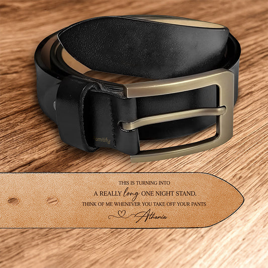 A Really Long One-Night Story – Playful Adult Gift for Husband – Personalized Engraved Leather Belt