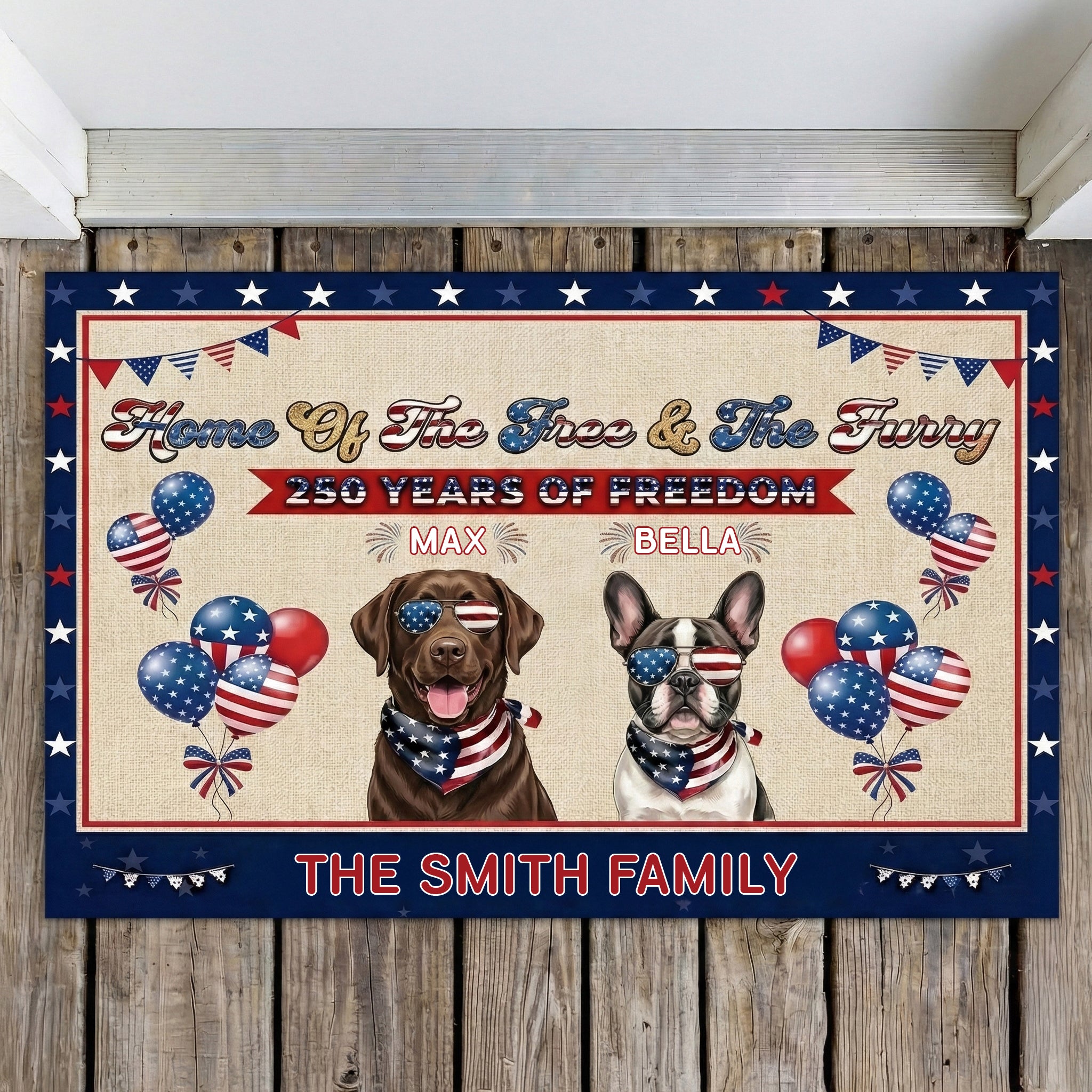 Personalized Dog Lover Doormat - Home of the Free & the Furry 1776-2026
