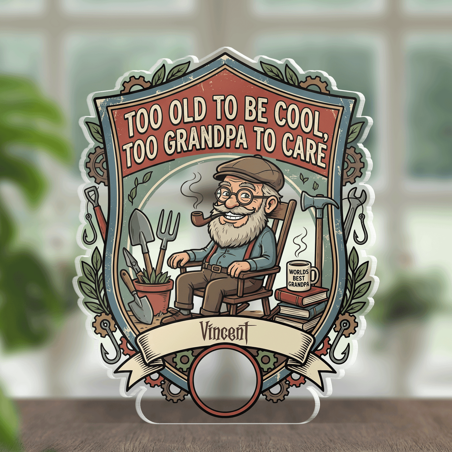 Too Old To Be Cool Too Grandpa To Care Acrylic Plaque – Personalized Photo Gift for Grandpa