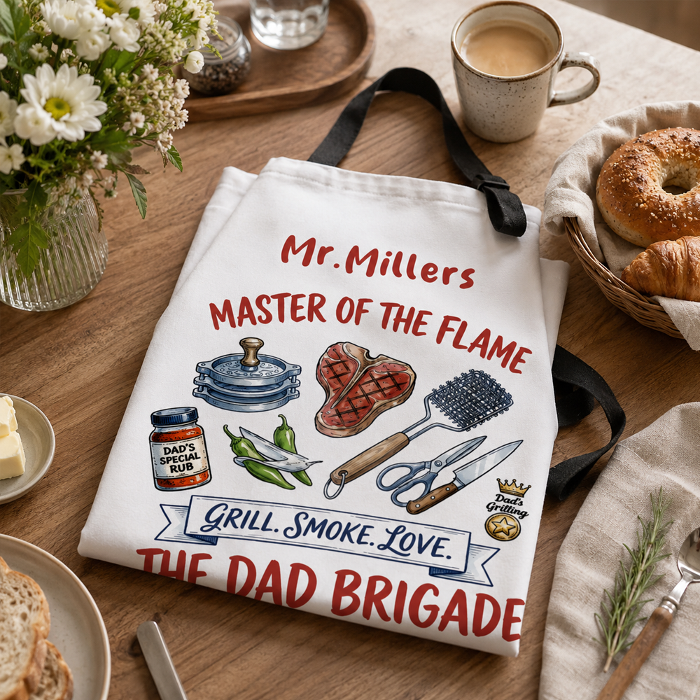 Master of the Flame Apron – Funny BBQ Grill Master Gift for Dad