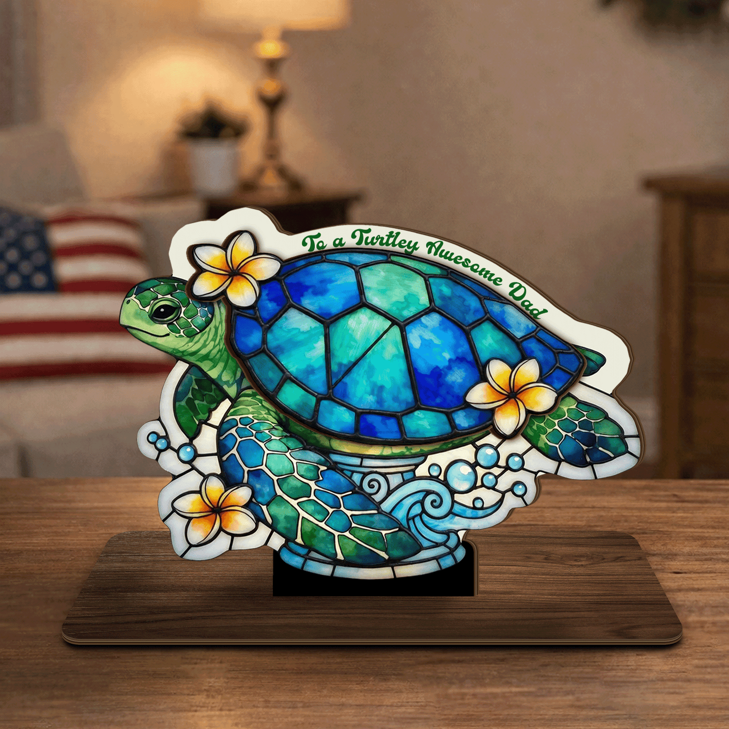 Turtle Dad Personalized Wooden Standing Sign – Family Gift Decor