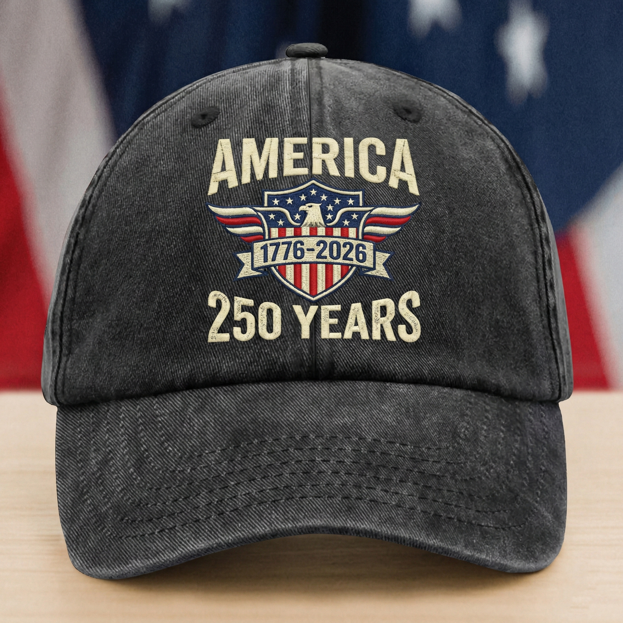 America 250 Years Strong – Patriotic Gift for America’s 250th Anniversary for Americans – Personalized Washed Denim Baseball Cap