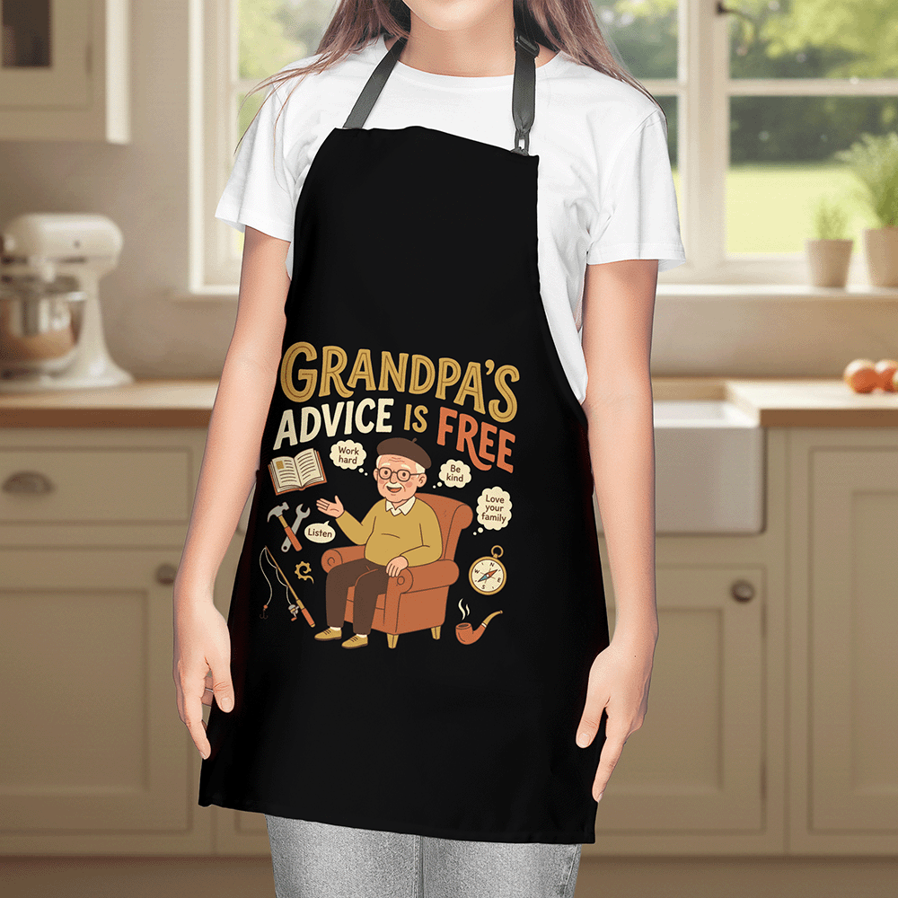 Grandpa's Advice Is Free Apron – Funny BBQ Grilling Apron Gift for Grandpa