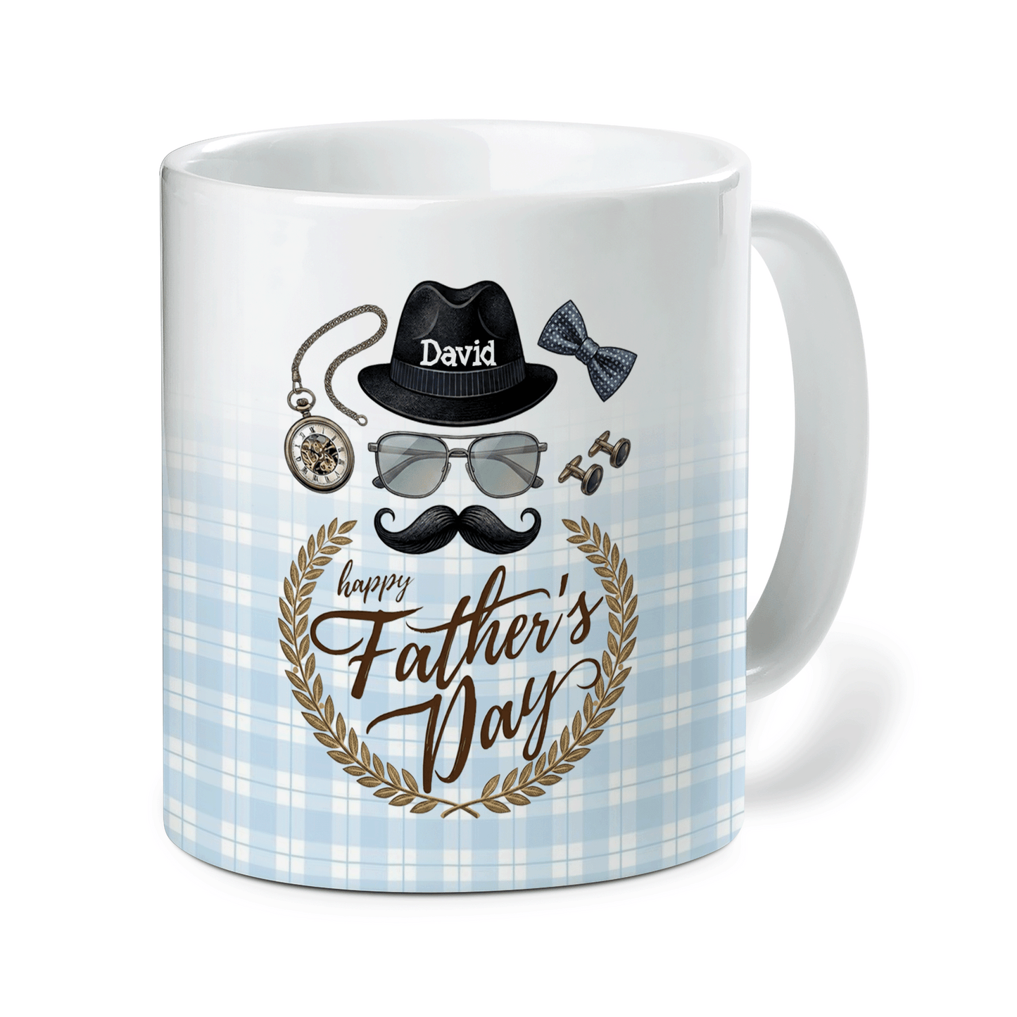 Personalized Happy Father’s Day Mug – Custom Name Ceramic Coffee Cup, Vintage Style Gift for Dad