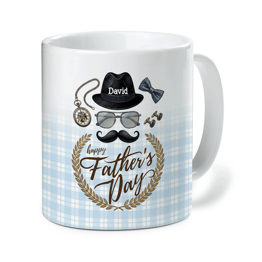 Personalized Happy Father’s Day Mug – Custom Name Ceramic Coffee Cup, Vintage Style Gift for Dad