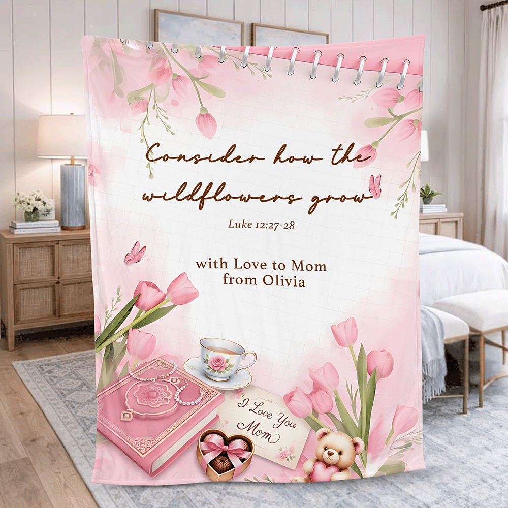 Personalized Christian Sherpa Blanket with Bible Verse – Floral Patchwork Faith Gift for Mom Daughter