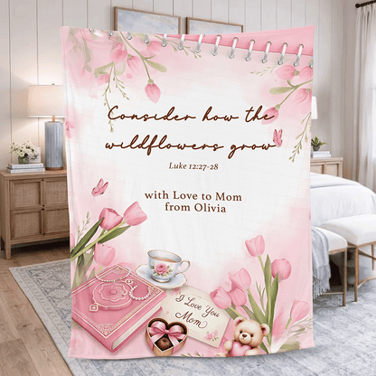 Personalized Christian Sherpa Blanket with Bible Verse – Floral Patchwork Faith Gift for Mom Daughter