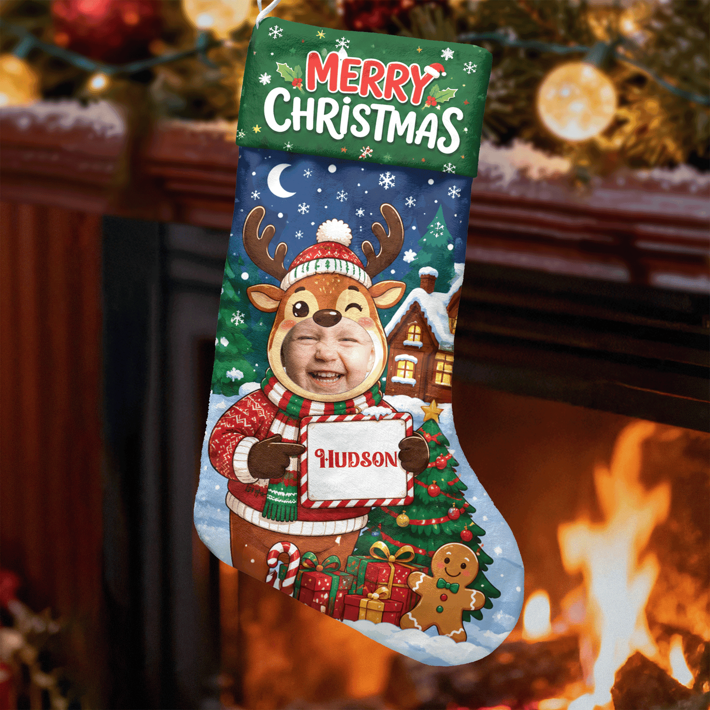 Personalized Merry Christmas Christmas Stocking, Custom Photo & Name Holiday Gift