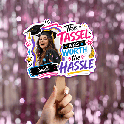 The Tassel Was Worth the Hassle Custom Shape Photo Hand Fan with Photo, Name Graduation Party Fan