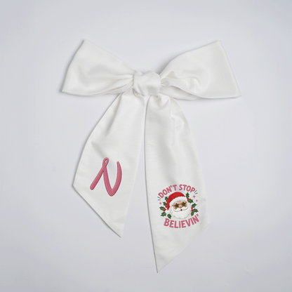 Custom Monogram Don't Stop Believin' Santa Embroidered Linen Door Wreath Sash, Personalized Initial Star Sunglasses Santa Quote Holiday Wreath Sash & Front Door Decor