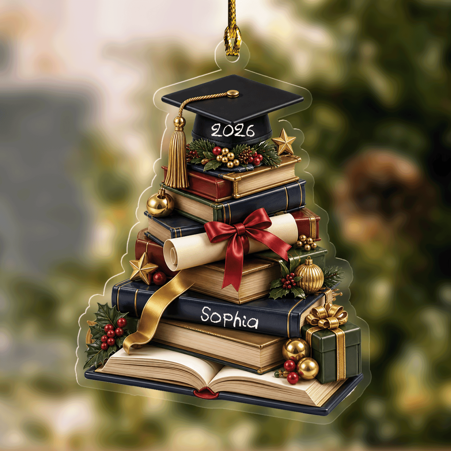 Graduation Book Tree and Cap Acrylic Ornament – Graduation Keepsake