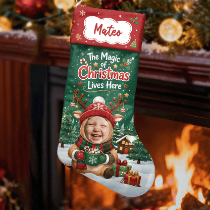 Personalized The Magic of Christmas Lives Here Christmas Stocking with Custom Name