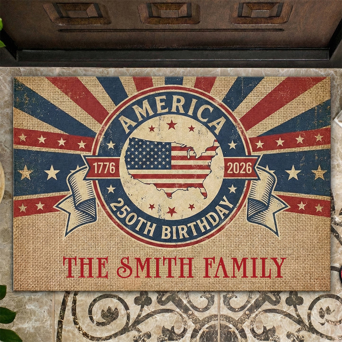 Personalized Family Name 250th Anniversary America Welcome Mat