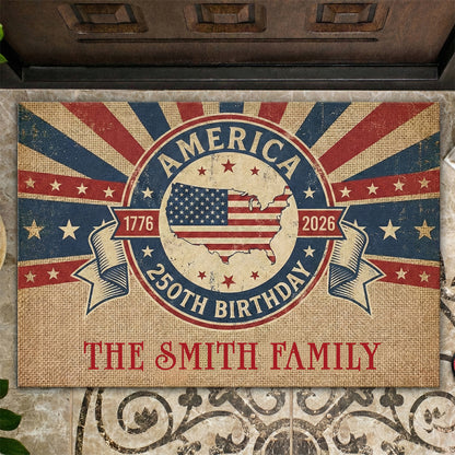Personalized Family Name 250th Anniversary America Welcome Mat